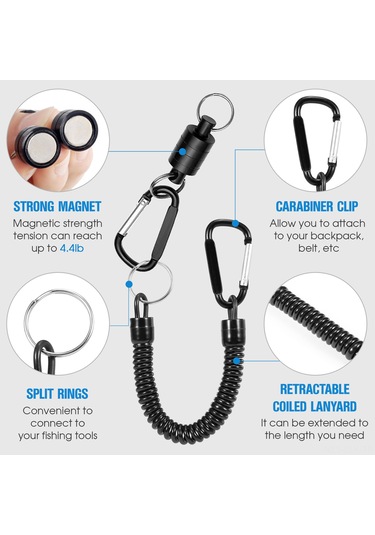 Xindoker Balıkçılık Manyetik Tutucu Kayıp Engelleme İpçili Siyah - Maks. 2kg Tutma Gücü, Yelek/çanta Uyumlu