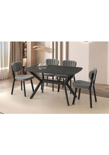 Mobilgen Koyu Gri 4 Adet Esinti Sandalye 130+30 Anka HG Açılabilir Masa Takımı