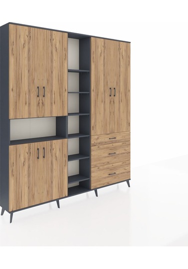 Arges Dolap 13 Raflı 3 Çekmeceli 6 Kapaklı 220x30x243 Antrasit-çam/çam Atlas Çam/atlas Çam