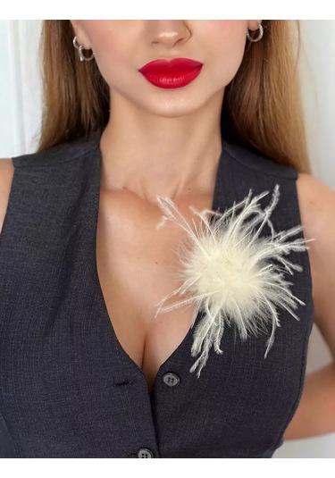 Rope Kadın Tüyü Çiçek Broş 170433981 Bej