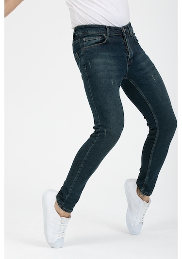 Erkek Yeşil Tint Destroy Skinnyfit Likralı Jean Kot Pantolon Yeşil