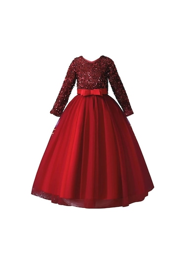 Mashotrend Kırmızı Zara Payetli Çocuk Abiye - Kız Çocuk Elbise Kırmızı