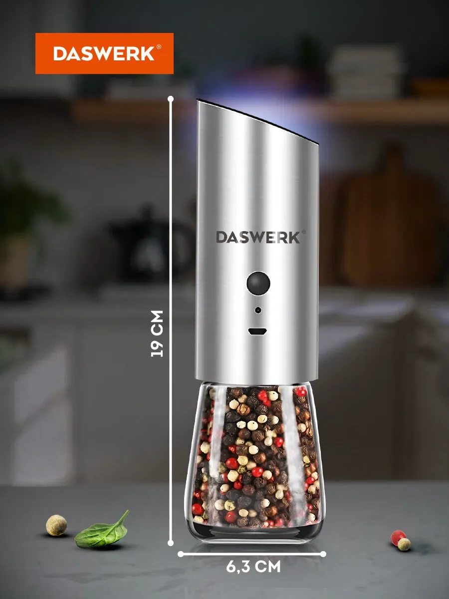 Daswerk Elektrikli Baharat Ve Tuz Değirmeni, Öğütücü, Usb 260879737 Gri