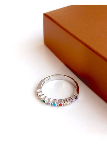 Gümüş Gökkuşağı Tasarım 12 Numara Zarif Kadın Yüzük Yılbaşı Yeni