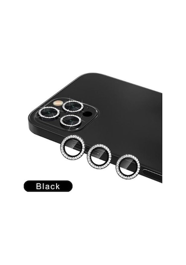 Binano Apple Uyumlu iPhone 11 Pro/11 Pro Max/12 Pro Taşlı Siyah Kamera Koruyuc
