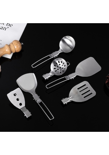 Cbtx Outdoor Paslanmaz Çelik Kamp Pişirme Gereçler Isıya Dayanıklı Yapışmaz Katlanabilir Kolu Açık Barbekü Taşınabilir Spatula Turner Kevgir Kaşık D