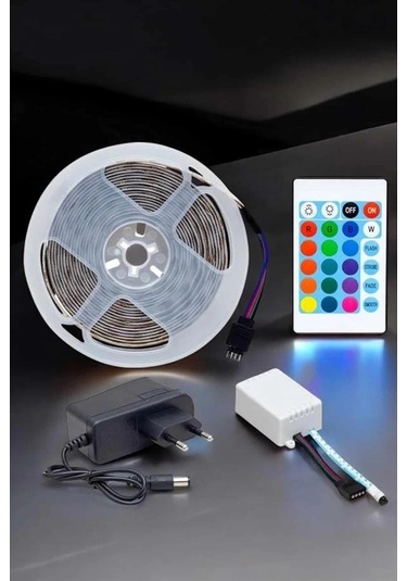 Bfs 5 Metre Şerit Led Rgb Işıklı Kumandalı Güç Adaptörü Her Ortama Uygun Çok Renkli