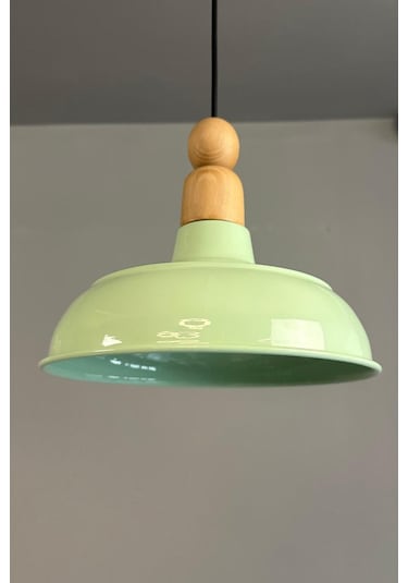 Doria Mint Tekli Kalın Ahşap Boncuk Başlık Avize Retro Sarkıt Ofis Showroom Salon Mutfak Avizeleri Mint Yeşili