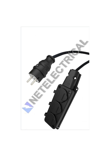 Kauçuk 3'lü 17 Metre Topraklı Grup Priz - 3x2.5 Ttr Tam Bakır Kalın Siyah Kablo 17 Metre