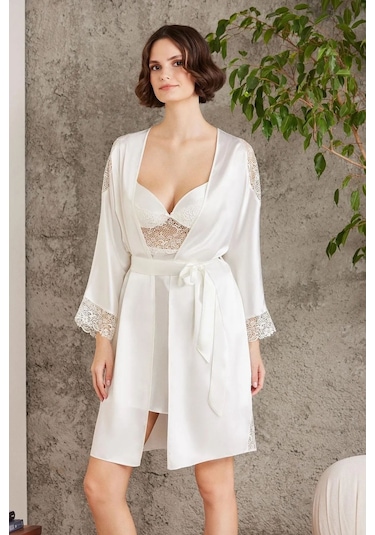 Pierre Cardin 6000 Kadın Dantelli Saten 6'lı Set-ekru Ekru