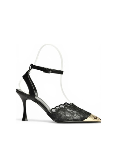 Fox Shoes Y752082806 Siyah Dantel İnce Topuklu Kadın Ayakkabı