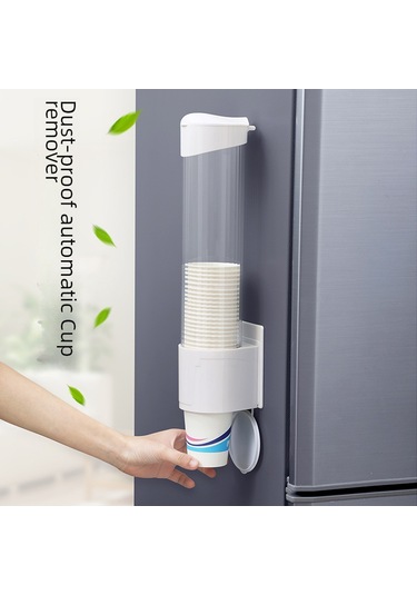 Wezone Ev İçin Otomatik Bardak Alma Aleti - Deliksiz Duvar Tipi, Toz Koruyucu Tek Kullandım Bardak Rafı Yeni Beyaz Diğer