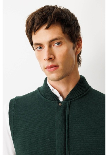 Erkek Hakim Yaka Çelik Örgü Yün Yelek Yeşil Yeşil