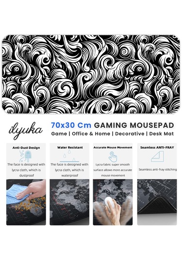 İlyuka Mousepad 70x30cm Büyük Boy Xl Mp367030 Blackwhite Abstract