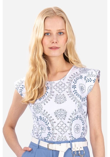 Kadın Brode Detaylı Bluz Frn6002 Mavi