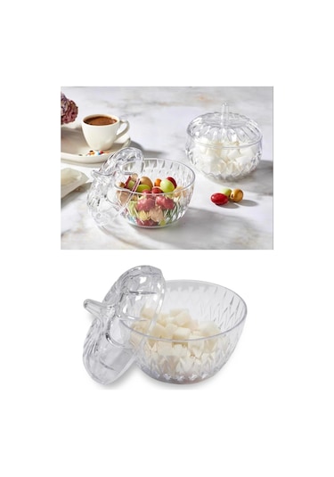 2'li Mika Dekoratif Şekerlik Lokumluk Seti Renkli