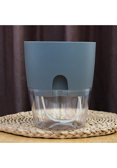 Şeffaf Plastik Çift Katmanlı Su Depolama Otomatik Su Emici Saksı, Boyut: A709 Kalibre 23.5cm Gri Şeffaf Havza