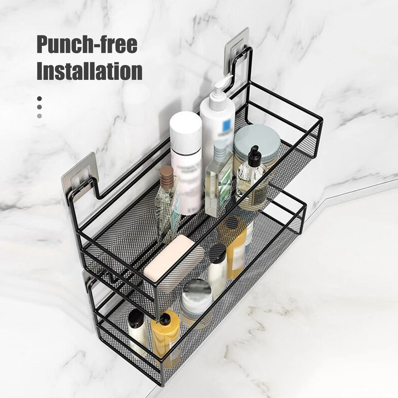 Youmex Siyah Demir Banyo Dolapı - Deliksiz Montaj, Su Tüpü Tasarımı, Geniş Kapasite, 2 Adet İz Olmayan Yapıştırıcı İle Siyah