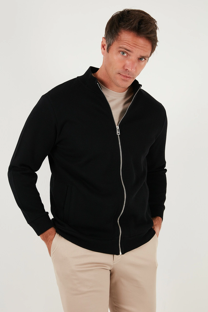 Buratti Pamuklu Relaxed Fit Dik Yaka Fermuarlı Erkek Hırka 5901075 Siyah