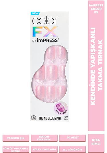 İmpress Color Fx Kendinden Yapışkanlı Takma Tırnak Kısa Pembe Simli