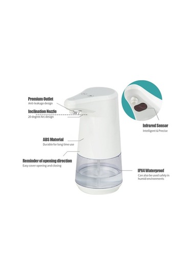 Dancemonkey Otomatik Sensörlü Beyaz 350ml El Dezenfektanı - Ev & Ofis Kullanımı Hijyen Püskürtmeli Dispanseri Beyaz