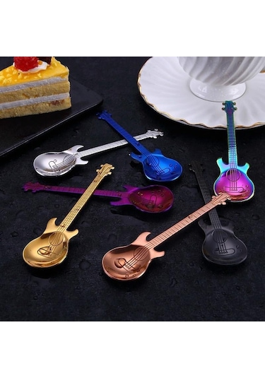 Gümüş 1 Adet Paslanmaz Çelik Gitar Kaşık Gökkuşağı Kahve Ve Çay Kaşığı Sofra Takımı İçme Araçları