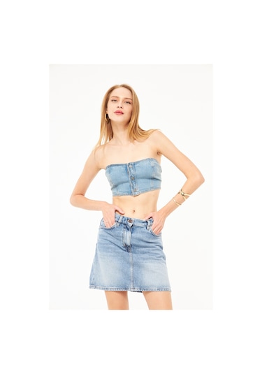 Kutaf Kadın Denim Büstiyer Mavi