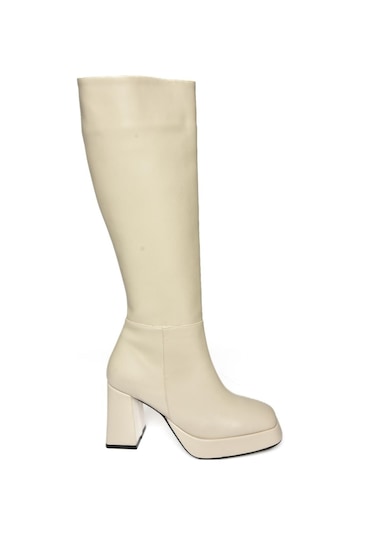 Fox Shoes R282230109 Bej Platform Kalın Topuklu Kadın Çizme Bej