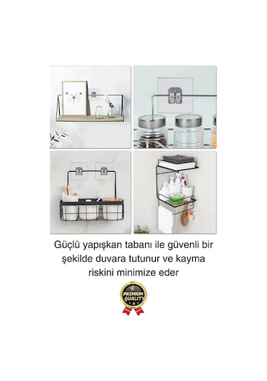 4 Adet Ultra Güçlü Suya Dayanıklı İz Bırakmaz Şeffaf Mutfak Banyo Tablo Raf Ayna Tutucu Askı Kanca Çok Renkli