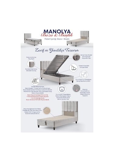 Manolya Tek Kişilik Sandıklı Baza Antibakteriyel Ortopedik Paket Yaylı Yatak 3 Lü Set 90 x 190
