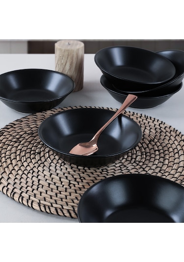 Mat Siyah Hitit Yemek Tabağı 18 Cm 6 Adet Siyah