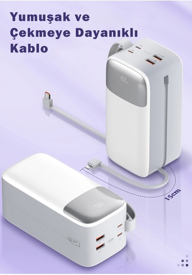 Sword SW-50PO3 50000 Mah Pd 22.5 W Hızlı Şarj Kendinden Kablolu Type-c & Lightning Powerbank Beyaz