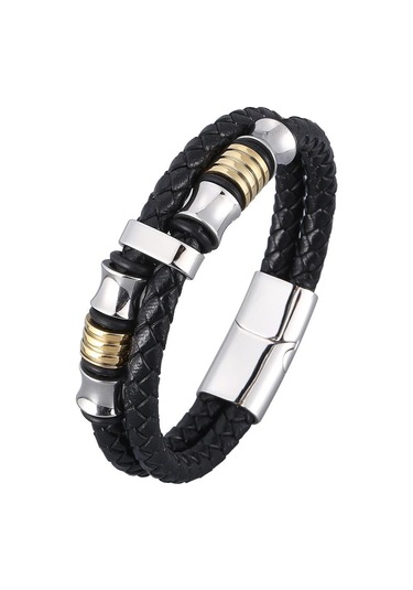 Erkek Klasik Bileklik Moda Takı Siyah Deri İp Zincir Charm Bileklik Spor Günlük Stil Siyah