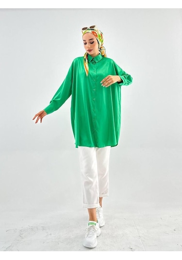 Vioshine Vıoshıne Kadın Oversize Saten Gömlek-zümrüt Yeşili Zümrüt Yeşili