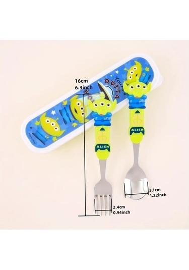Fastbuy 3 Adet Buzz Lightyear Paslanmaz Çelik Çatal Seti, Yabancı Uzay Temalı Kamp Piknik İçin Dayanıklı Hediye Ahşap Çatalla Ahşap