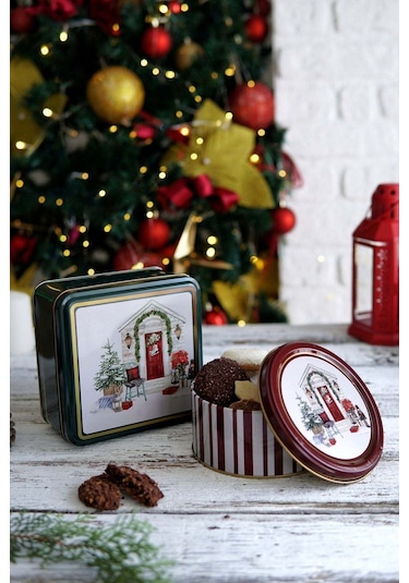 Edinburgh Haven Desenli 2'li Metal Saklama Kabı Seti, 1,9 Lt + 1,1 Lt