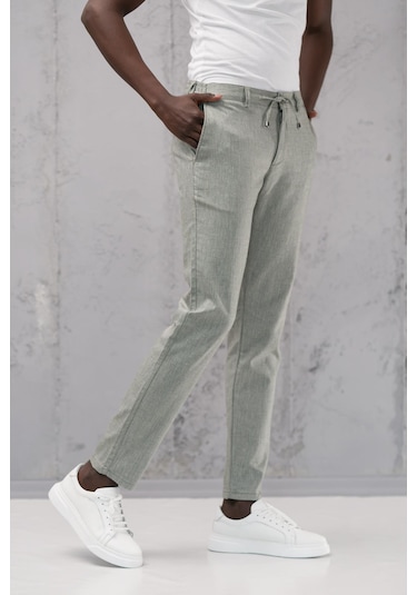 Notra Beli Lastikli Ve İplikli Slimfit Pamuklu Jogger Pantolon Yeşil