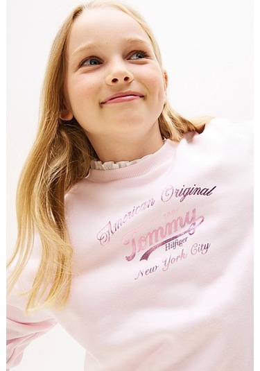 Kız Çocuk Yazı Baskılı Sweatshirt - Pembe Light Pink