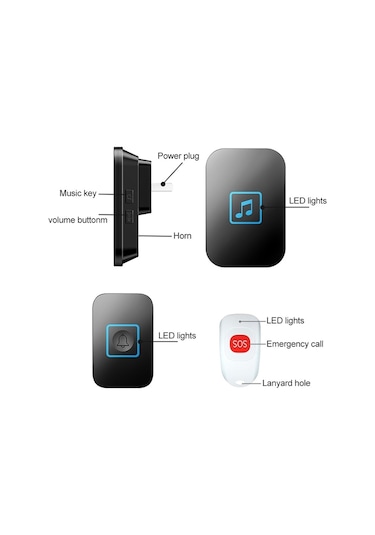 Cacazı C86 Kablosuz Sos Çağrı Cihazı Kapı Zili Yaşlı Adam Çocuk Acil Durum Alarmı Uzaktan Çağrı Zili Ab Tak Beyaz
