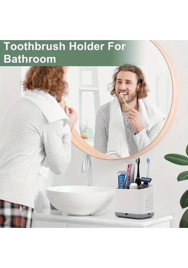 Elmpaly Beyaz Ve Gri Modern Diş Fırçası Askısı 4 Yuvalı Diş Macunu Saklama Plastik Banyo Depolama 1