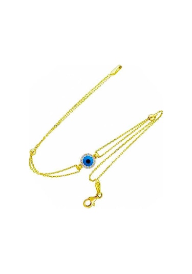 Bilezikhane Yuvarlak Oynak Göz Taşlı 14 Ayar Bileklik Sarı Altın