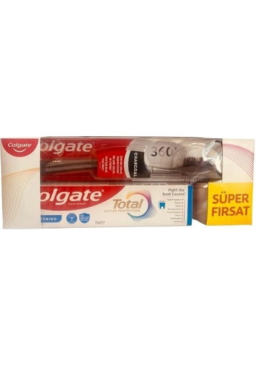 Colgate Total Active Protection Beyazlık Diş Macunu 50 Ml + Charcoal Diş Fırçası Süper Fırsat Paket Beyazlık