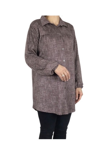 Mevsimlik Kolları Lastikli Boydan Düğmeli Gömlek Kahverengi