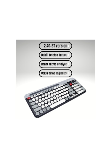 Rooty Ultra İnce Çoklu Cihaz Bluetooth Siyah Beyaz Kırmızı Şık Türkçe Klavye Kolay Kullanım-1017