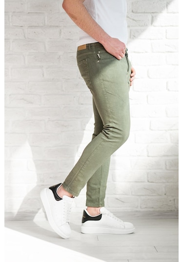 Fbı Skinny Slimfit Dar Paça Bilekten Pamuklu Kot Pantolon Haki