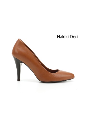 Gönderi R Taba Antik Sivri Burun İnce Topuklu Hakiki Deri Stiletto Taba