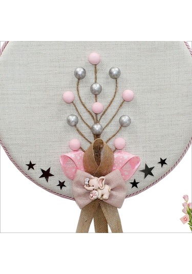 Süslebabypartystore Fil Temalı Ahşap Pano 35Cm Kapı Süsü - Pembe