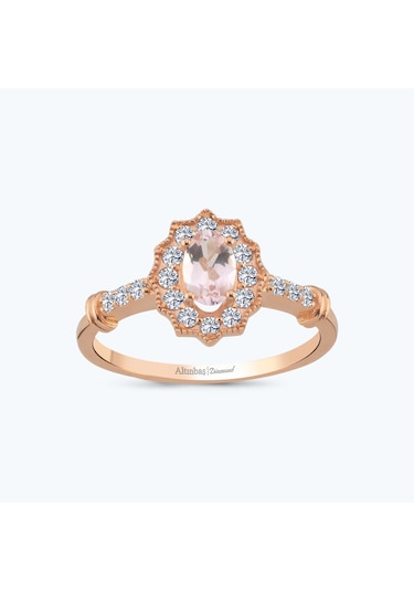 Altınbaş Pırlanta Morganite Taşlı Oval Yüzük Pnf001pmrg-14k