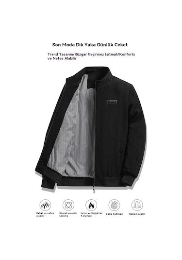 Kadife Dik Yaka Erkek Ceketi Siyah