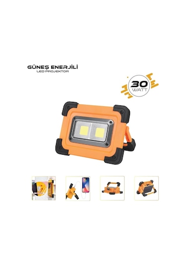 Lambada Solar 12v Cob Ledli El Projektörü Güneş Enerjili-şarjlı Usb Çıkışlı Mıknatıslı